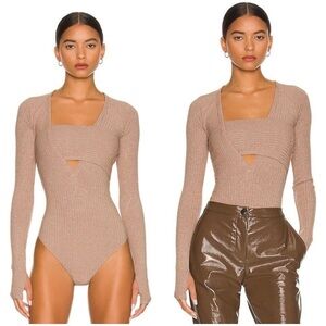 ALIX NYC Long Sleeve Ribbed Cutout Bodysuit in Taupe